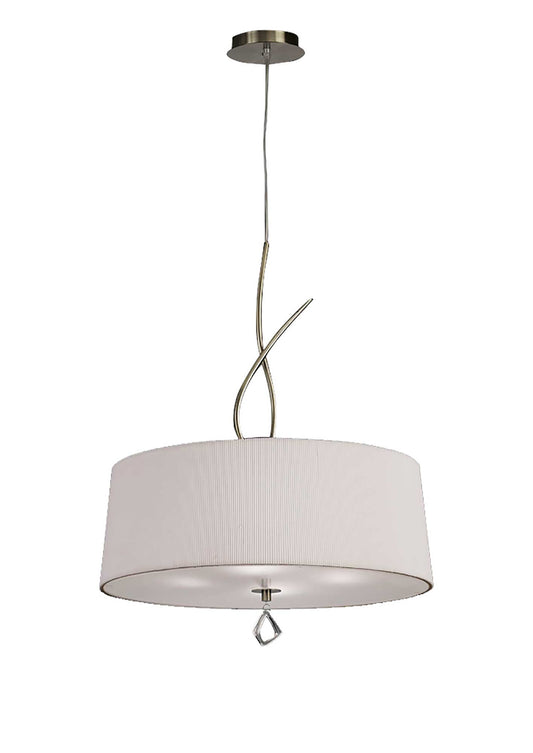 Mara Pendant 4 Light E27 Round, Antique Brass With Ivory White Shade by Mantra