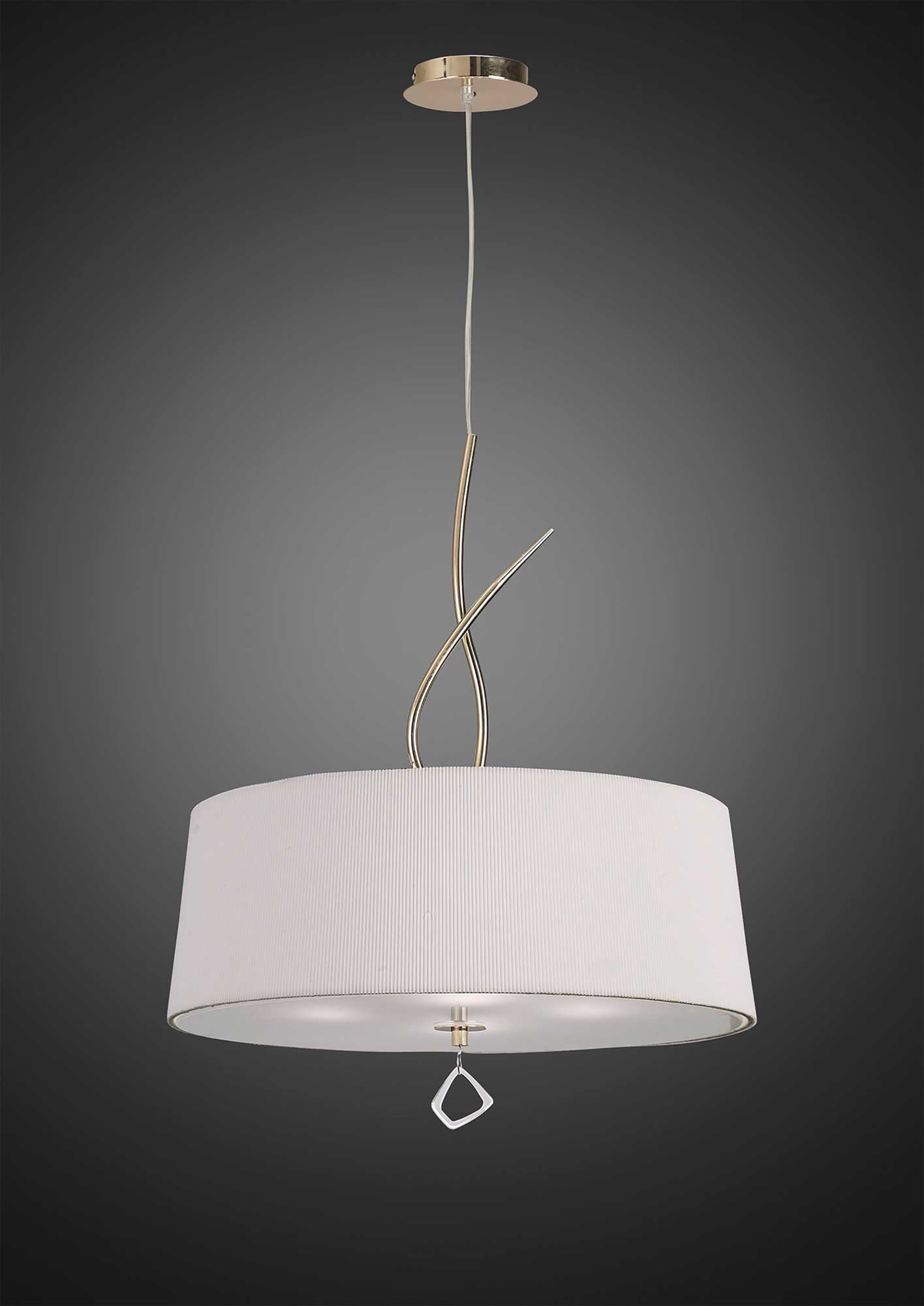 Mara Pendant 4 Light E27 Round, French Gold With Ivory White Shade by Mantra