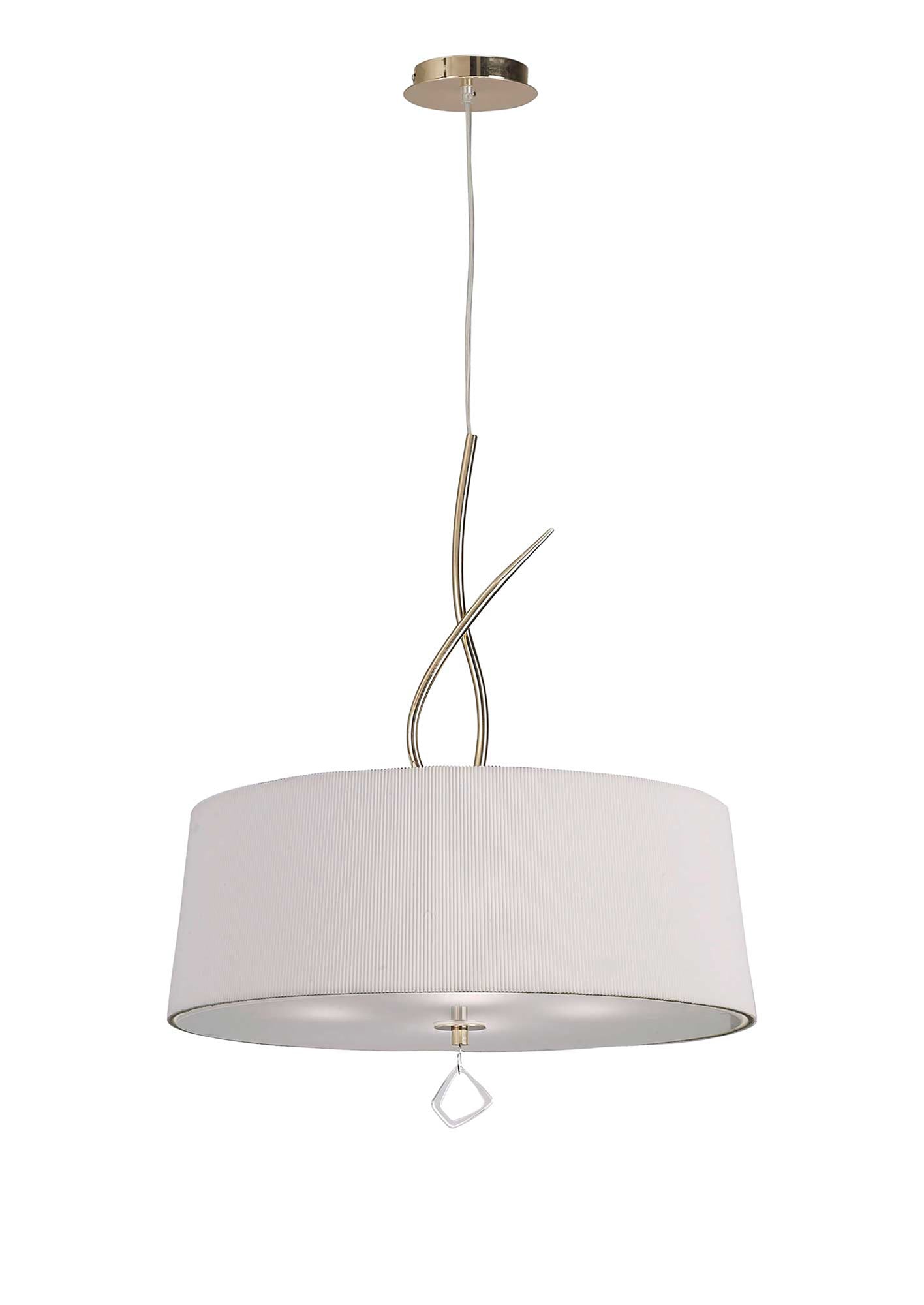 Mara Pendant 4 Light E27 Round, French Gold With Ivory White Shade by Mantra