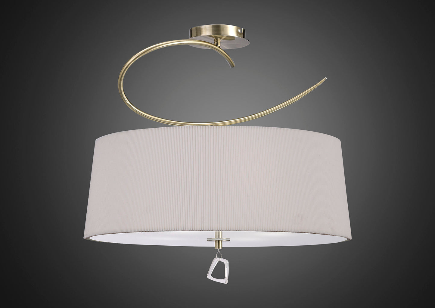 Mara Semi Flush 4 Light E27 Round, Antique Brass With Ivory White Shade by Mantra