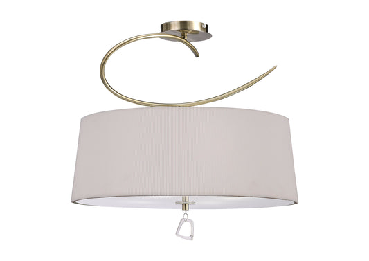 Mara Semi Flush 4 Light E27 Round, Antique Brass With Ivory White Shade by Mantra