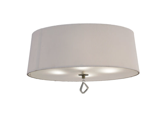 Mara Flush Ceiling 4 Light E27 Round, Antique Brass With Ivory White Shade by Mantra