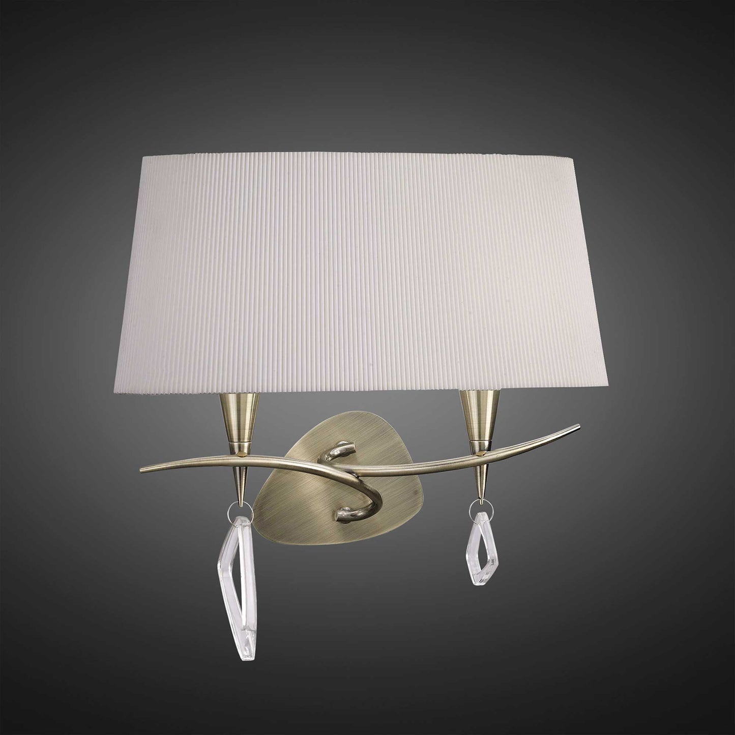 Mara Wall Lamp 2 Light E14, Antique Brass With Ivory White Shade by Mantra