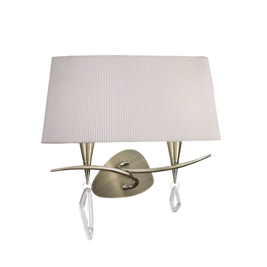 Mara Wall Lamp 2 Light E14, Antique Brass With Ivory White Shade by Mantra