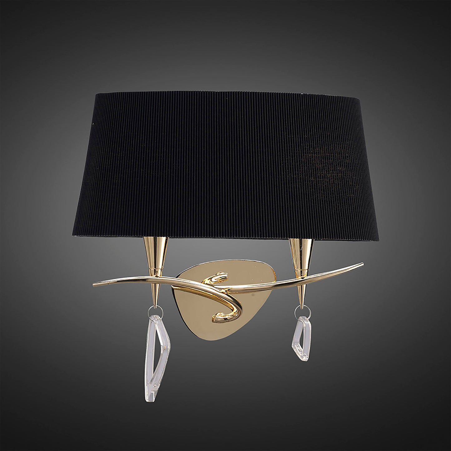 Mara Wall Lamp Switched 2 Light E14, French Gold With Black Shade by Mantra