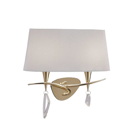 Mara Wall Lamp Switched 2 Light E14, French Gold With Ivory White Shade by Mantra