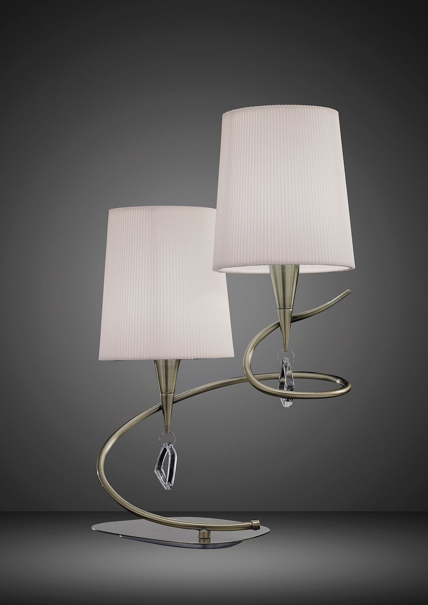 Mara Table Lamp 2 Light E14, Antique Brass With Ivory White Shades by Mantra