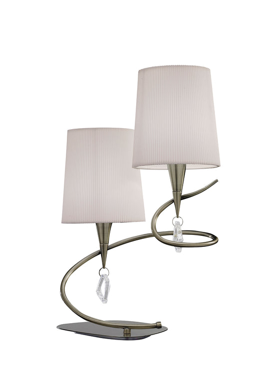 Mara Table Lamp 2 Light E14, Antique Brass With Ivory White Shades by Mantra