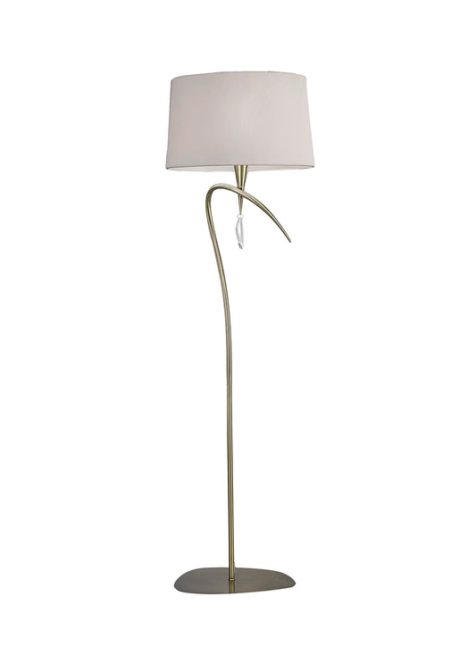 Mara Floor Lamp 4 Light E27, Antique Brass With Ivory White Shade by Mantra