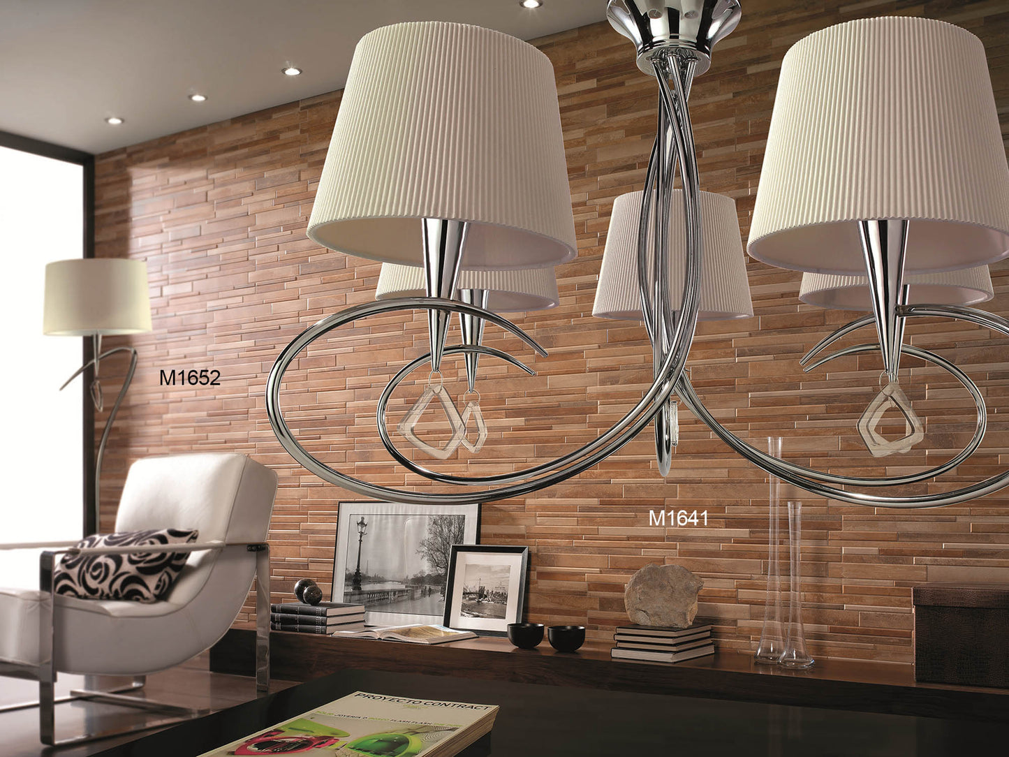 Mara Pendant 4 Light E27 Round, Polished Chrome With Ivory White Shade by Mantra