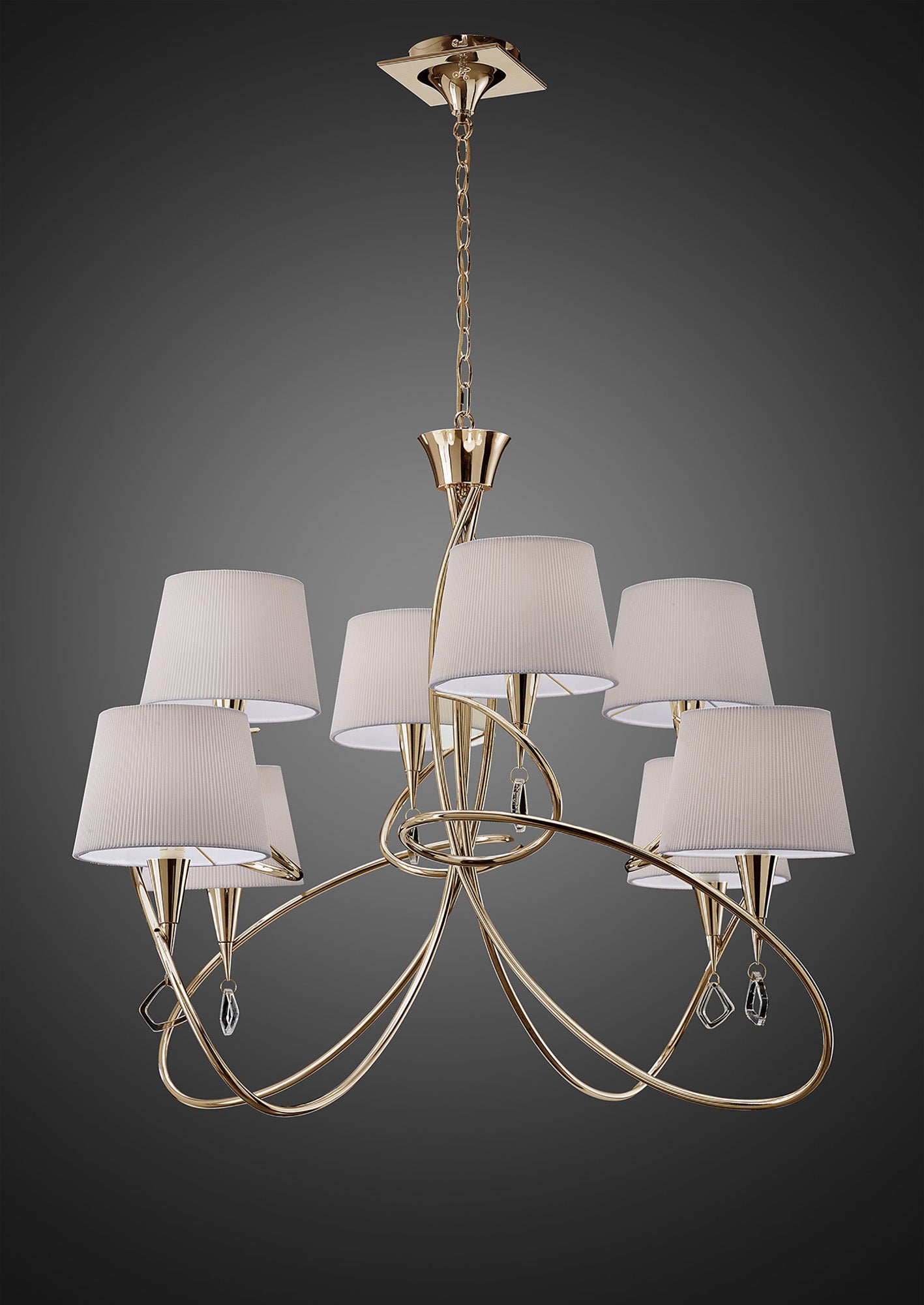 Mara Pendant 2 Tier 8 Light E14, French Gold With Ivory White Shades by Mantra