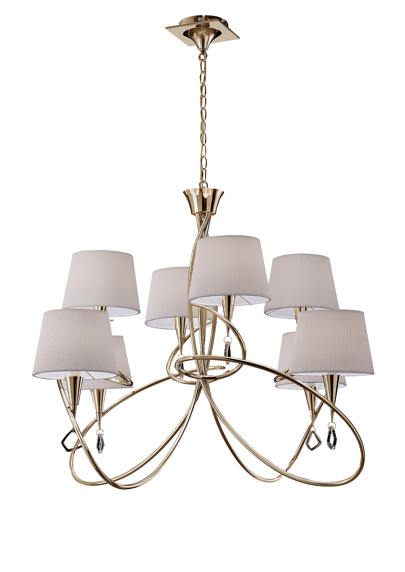 Mara Pendant 2 Tier 8 Light E14, French Gold With Ivory White Shades by Mantra