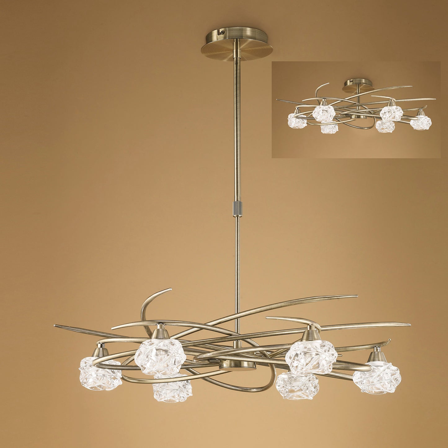 Maremagnum Telescopic Convertible To Semi Flush 6 Light G9, Antique Brass by Mantra