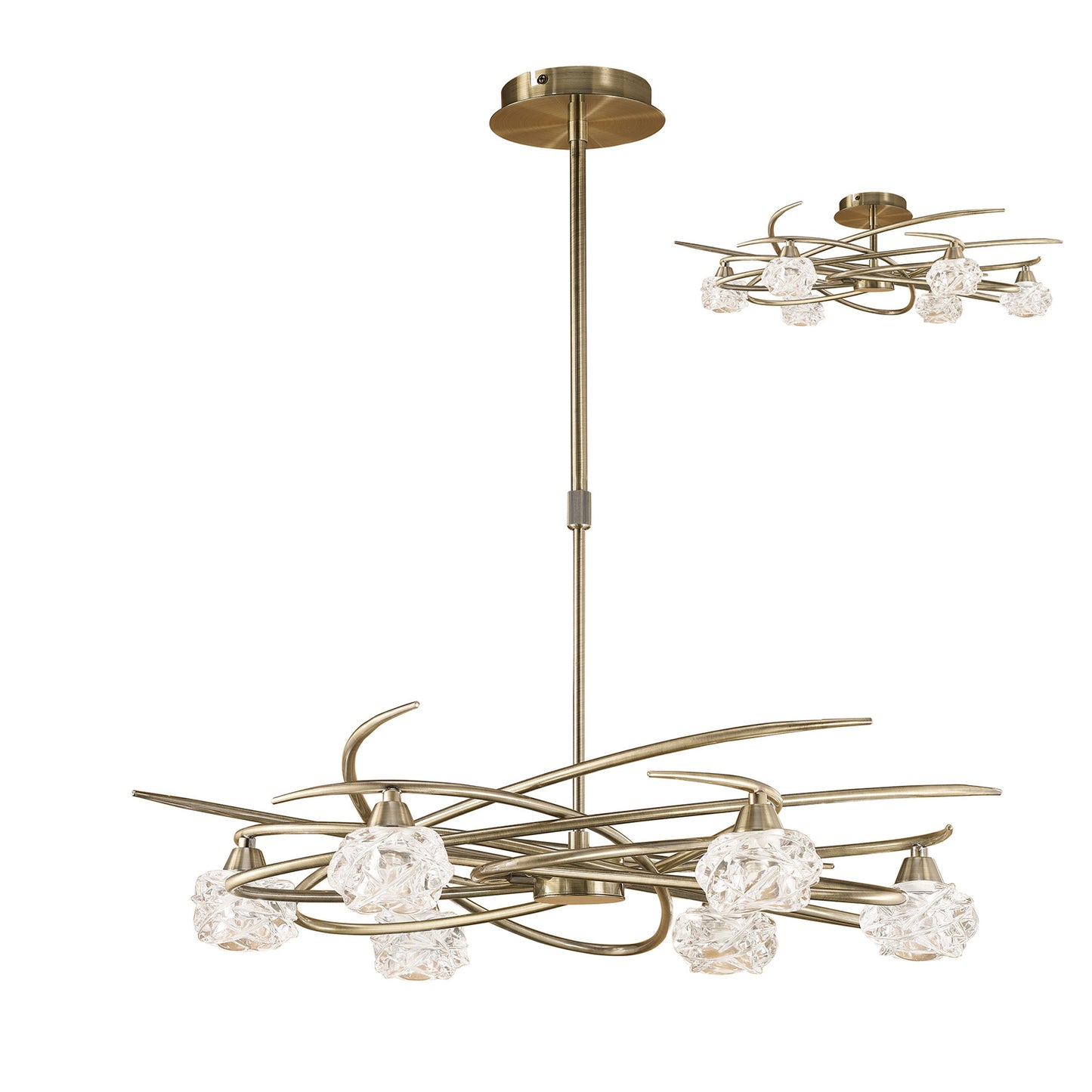 Maremagnum Telescopic Convertible To Semi Flush 6 Light G9, Antique Brass by Mantra