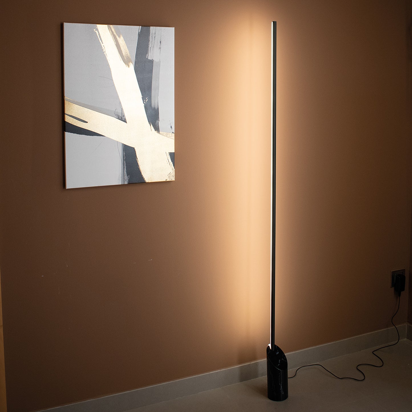 Marmol Floor Lamp, 28W LED, 3000K, 1680lm, Black Marble/Black, 3yrs Warranty by Mantra