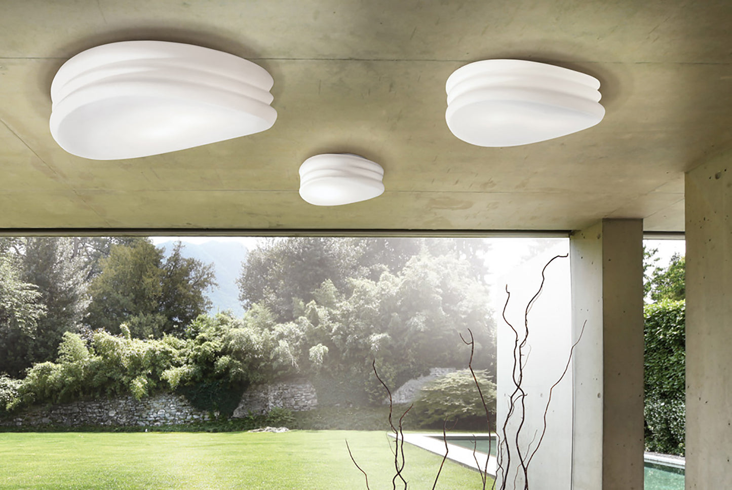 Mediterraneo Flush Ceiling / Wall 3 Light E27 Large, Frosted White Glass by Mantra