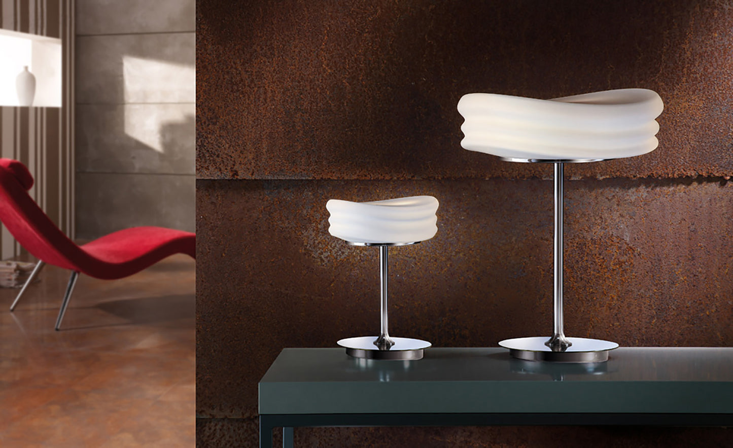 Mediterraneo Table Lamp 2 Light GU10 Small, Polished Chrome / Frosted White Glass, CFL Lamps INCLUDED by Mantra