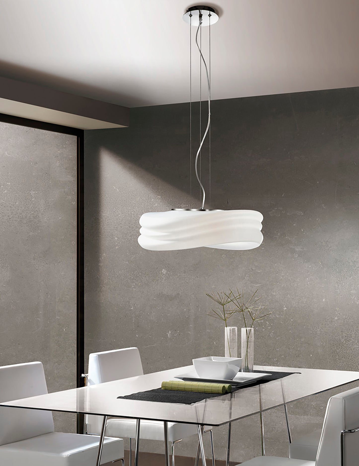 Mediterraneo Pendant 3 Light E27 Large, Polished Chrome / Frosted White Glass by Mantra