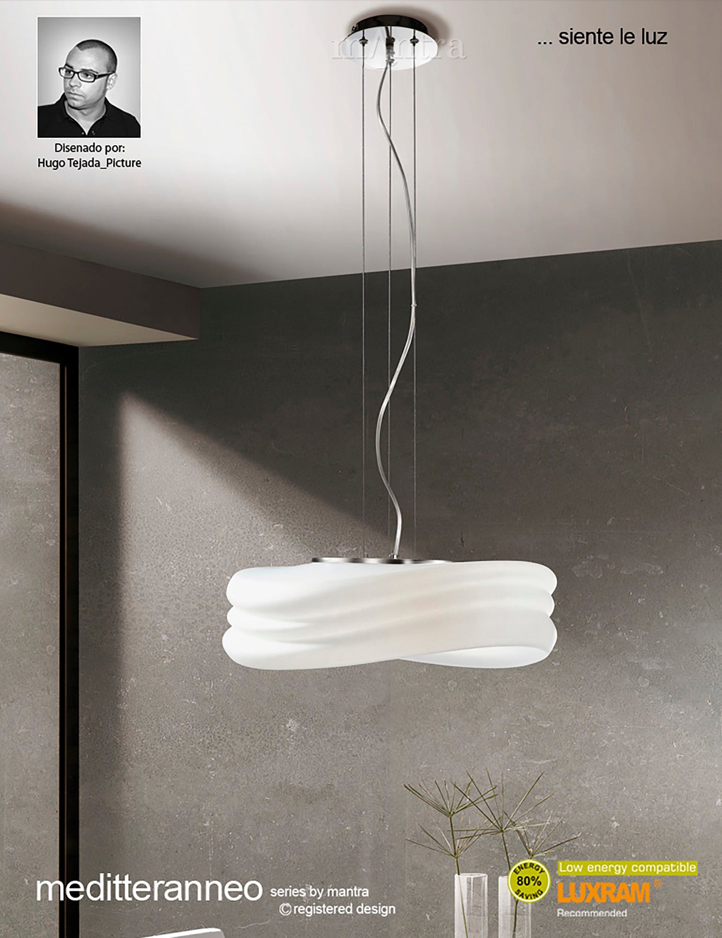 Mediterraneo Pendant 2 Light GU10 Small, Polished Chrome / Frosted White Glass, CFL Lamps INCLUDED by Mantra