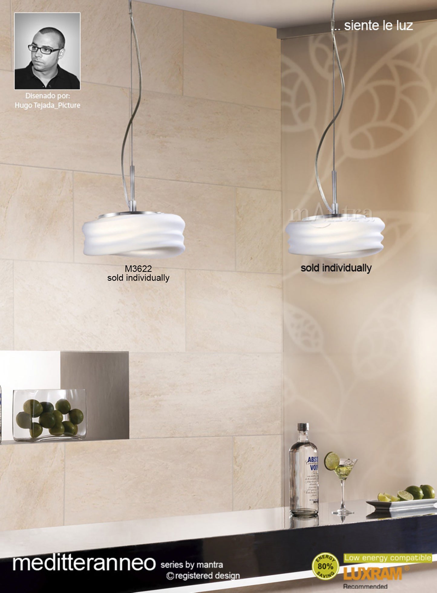 Mediterraneo Flush Ceiling / Wall 2 Light E27 Medium, Frosted White Glass by Mantra