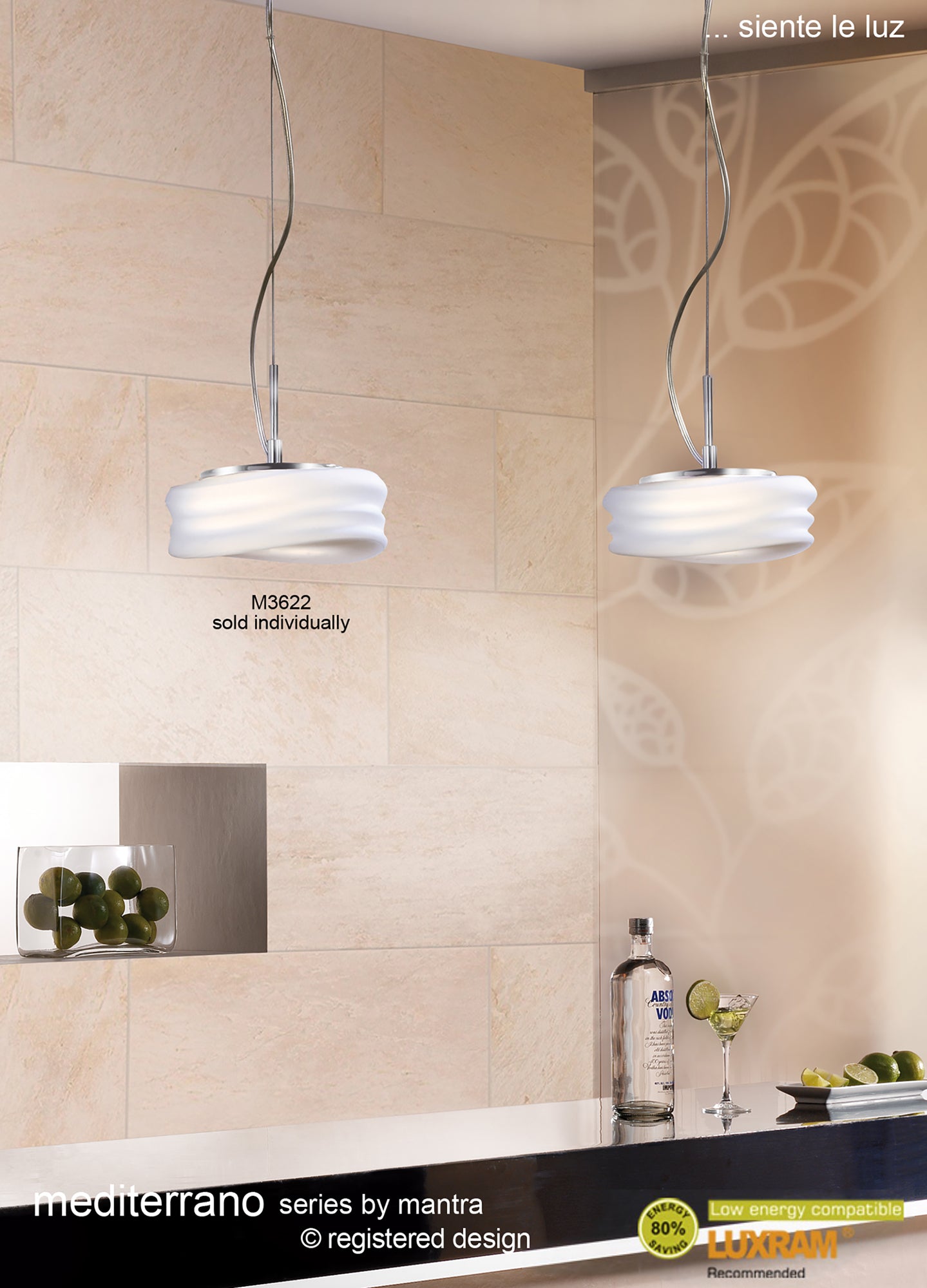 Mediterraneo Pendant 2 Light GU10 Small, Polished Chrome / Frosted White Glass, CFL Lamps INCLUDED by Mantra