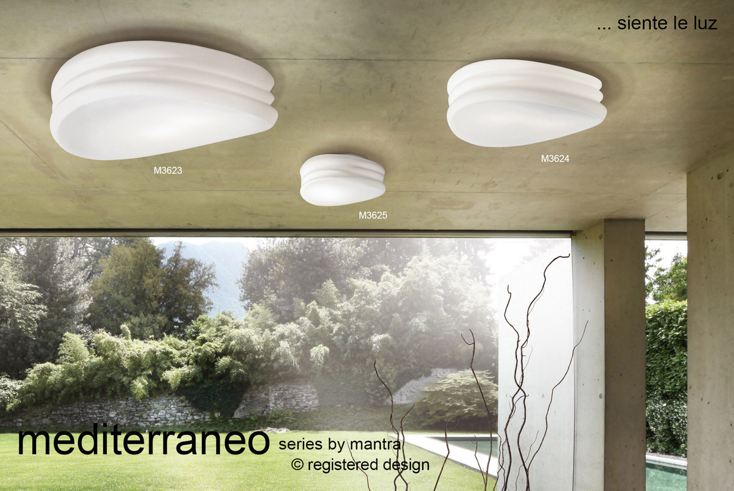 Mediterraneo Flush Ceiling / Wall 3 Light E27 Large, Frosted White Glass by Mantra