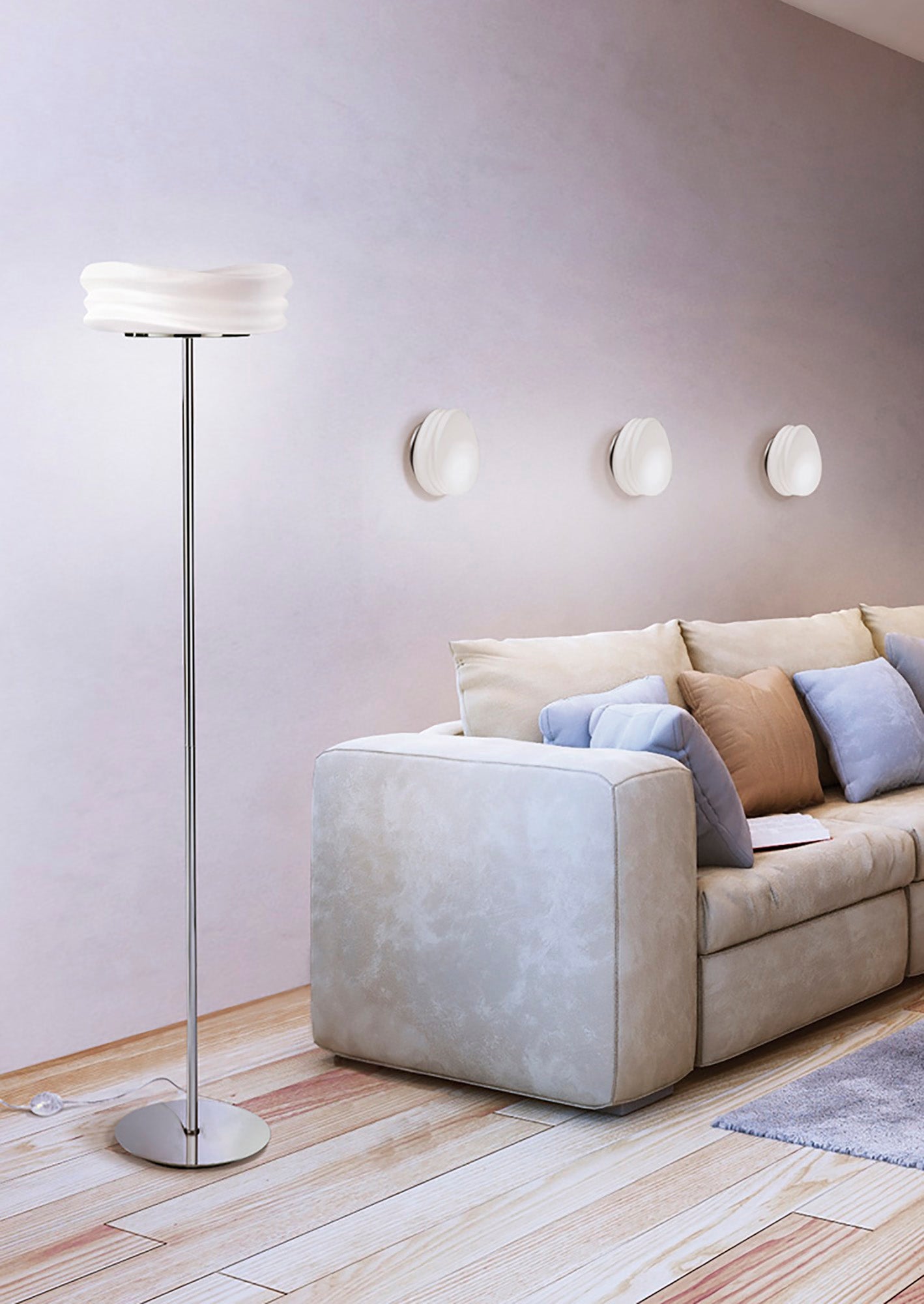 Mediterraneo Floor Lamp 2 Light E27, Polished Chrome / Frosted White Glass by Mantra