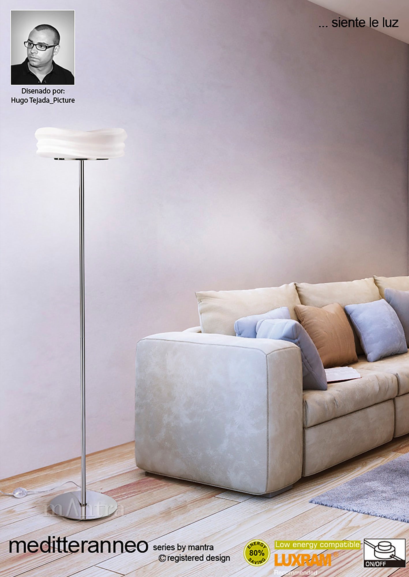 Mediterraneo Floor Lamp 2 Light E27, Polished Chrome / Frosted White Glass by Mantra