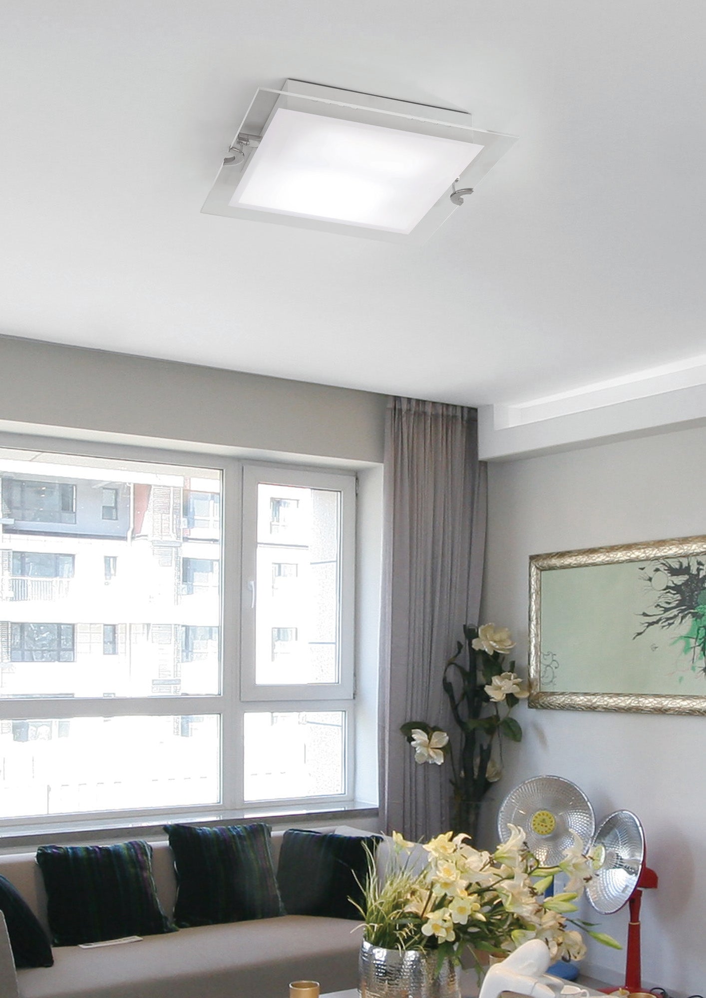 Melbourne Square Ceiling 15W LED 3000K, 1350lm, Polished Chrome/Frosted White Glass, 3yrs Warranty by Mantra