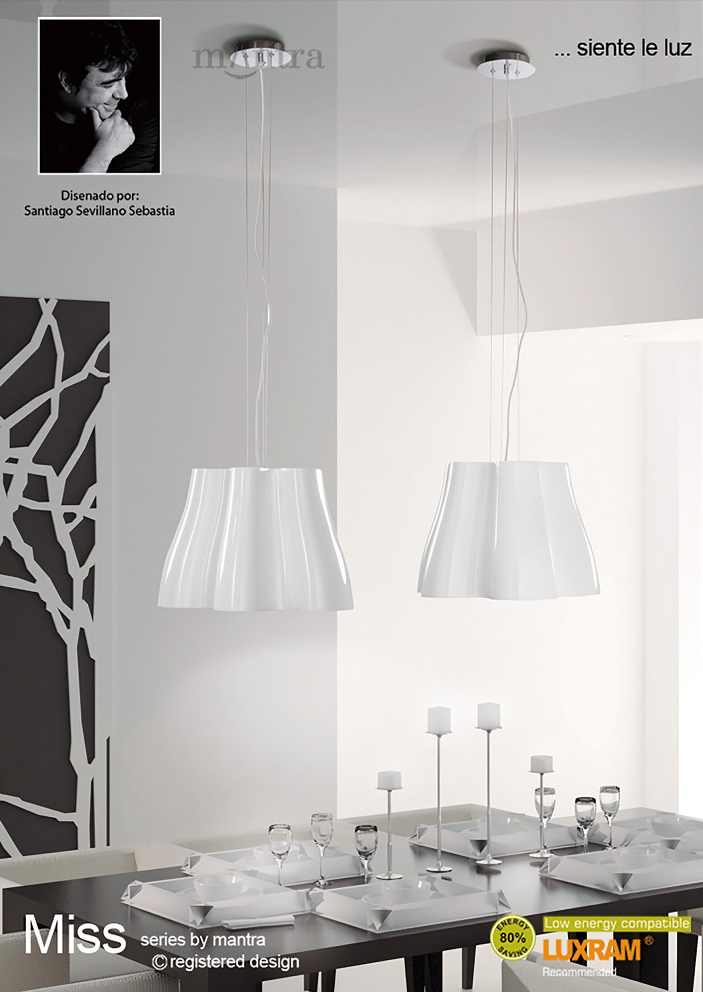 Miss Pendant 3 Light E27, Gloss White/Polished Chrome by Mantra