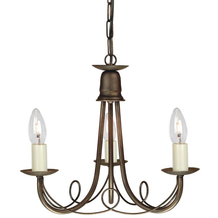 Minster 3 Light Chandelier - Black / Gold Patina