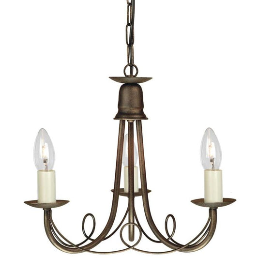 Minster 3 Light Chandelier - Black / Gold Patina