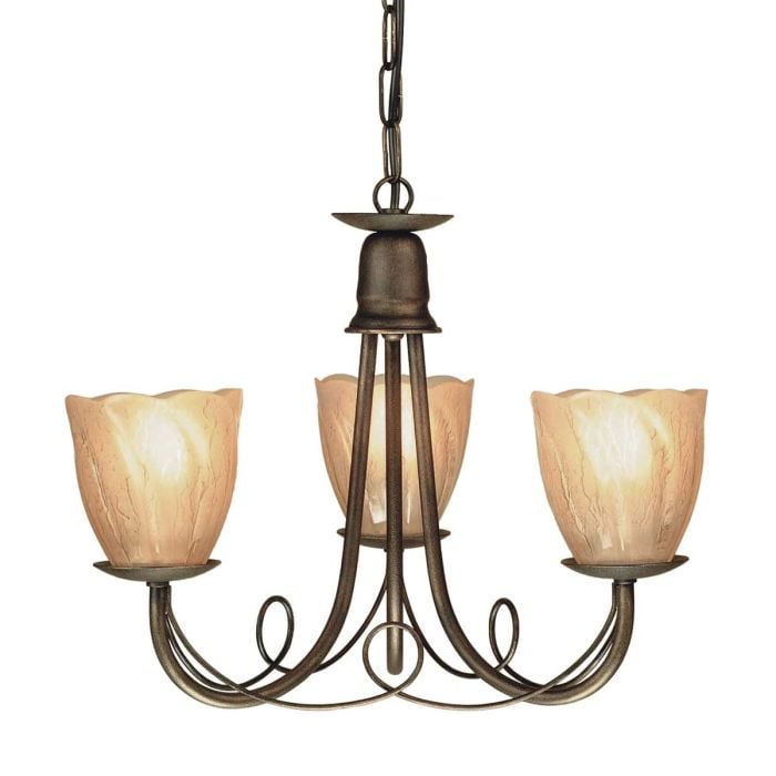 Minster 3 Light Chandelier - Black / Gold Patina