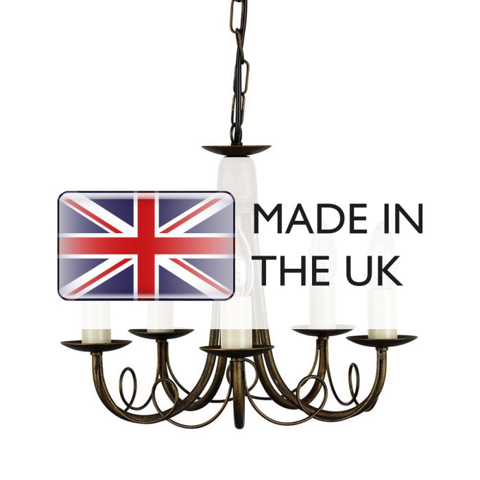 Minster 5 Light Chandelier - Black / Gold Patina