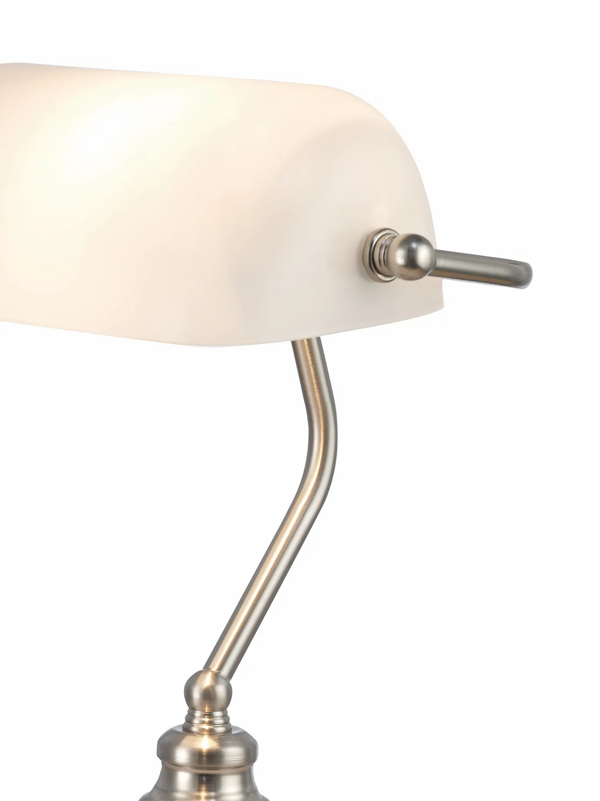 Morgan Bankers Table Lamp 1 Light E27 Satin Nickel/White Glass