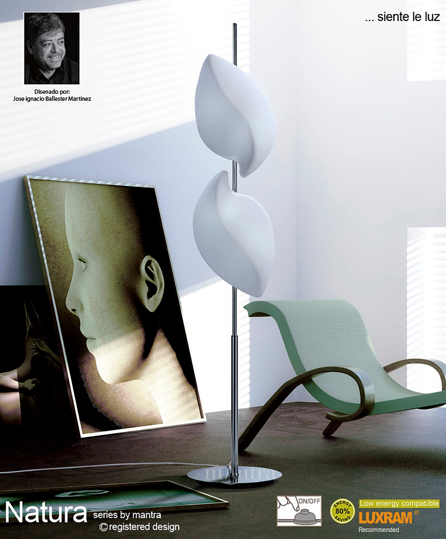 Natura Floor Lamp 4 Light E27 Outdoor IP44, Matt White/Opal White by Mantra