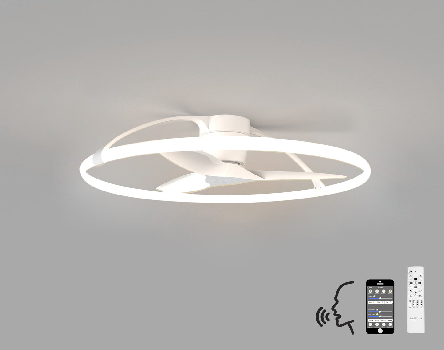 Nepal 75W LED Dimmable Ceiling Light With Built-In 35W DC Reversible Fan, White Finish c/w Remote Control, APP & Alexa/Google Voice Control, 7200lm by Mantra