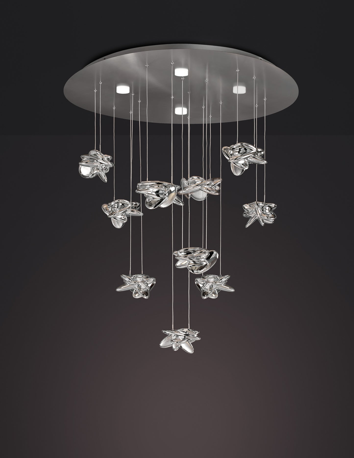 Nido Pendant 90cm Round 10 + 4 Lights 60W + 20W LED 3000K, 6560lm, Chrome, 3yrs Warranty Item Weight: 16.7kg by Mantra