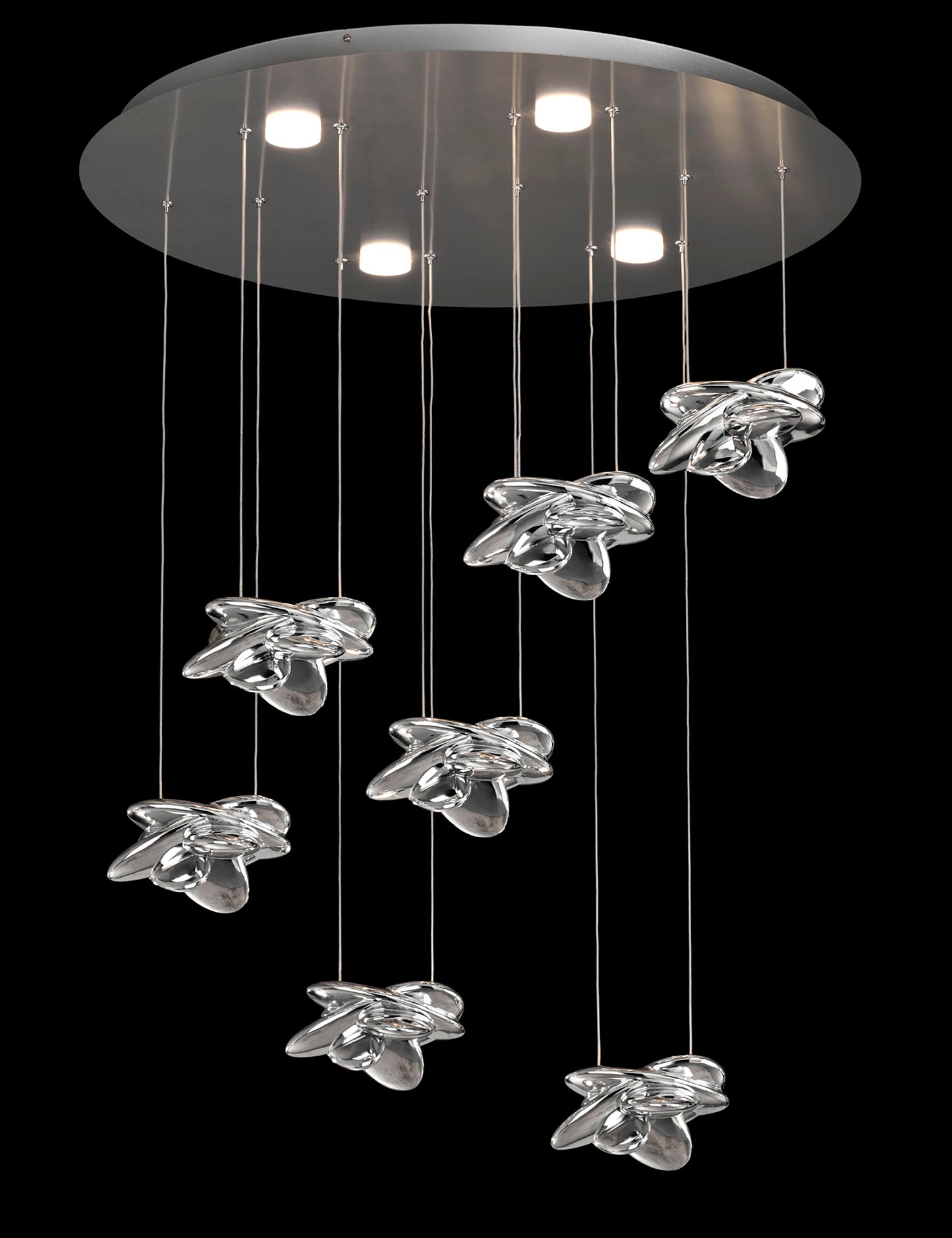 Nido Pendant 75cm Round 7 + 4 Lights 42W + 20W LED 3000K, 5080lm, Chrome, 3yrs Warranty by Mantra