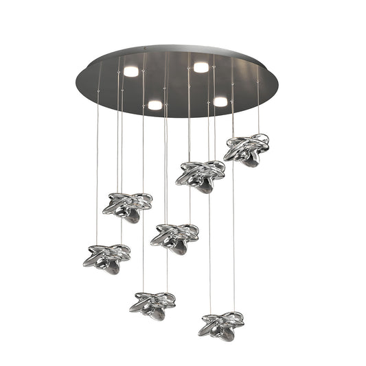 Nido Pendant 75cm Round 7 + 4 Lights 42W + 20W LED 3000K, 5080lm, Chrome, 3yrs Warranty by Mantra