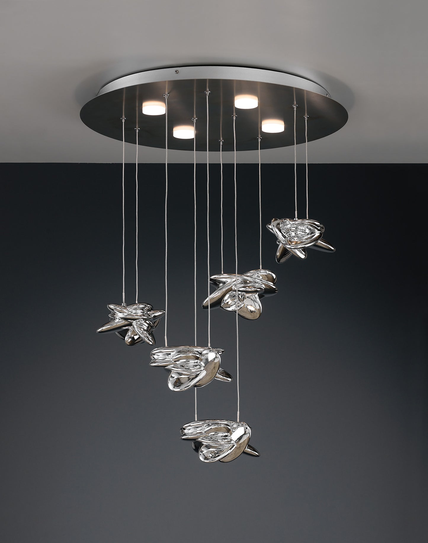 Nido Pendant 62cm Round 5 + 4 Lights 30W + 20W LED 3000K, 4000lm, Chrome, 3yrs Warranty by Mantra