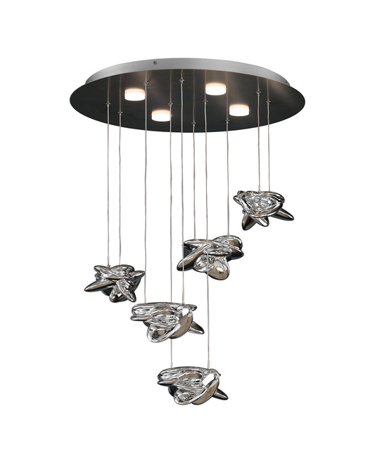 Nido Pendant 62cm Round 5 + 4 Lights 30W + 20W LED 3000K, 4000lm, Chrome, 3yrs Warranty by Mantra