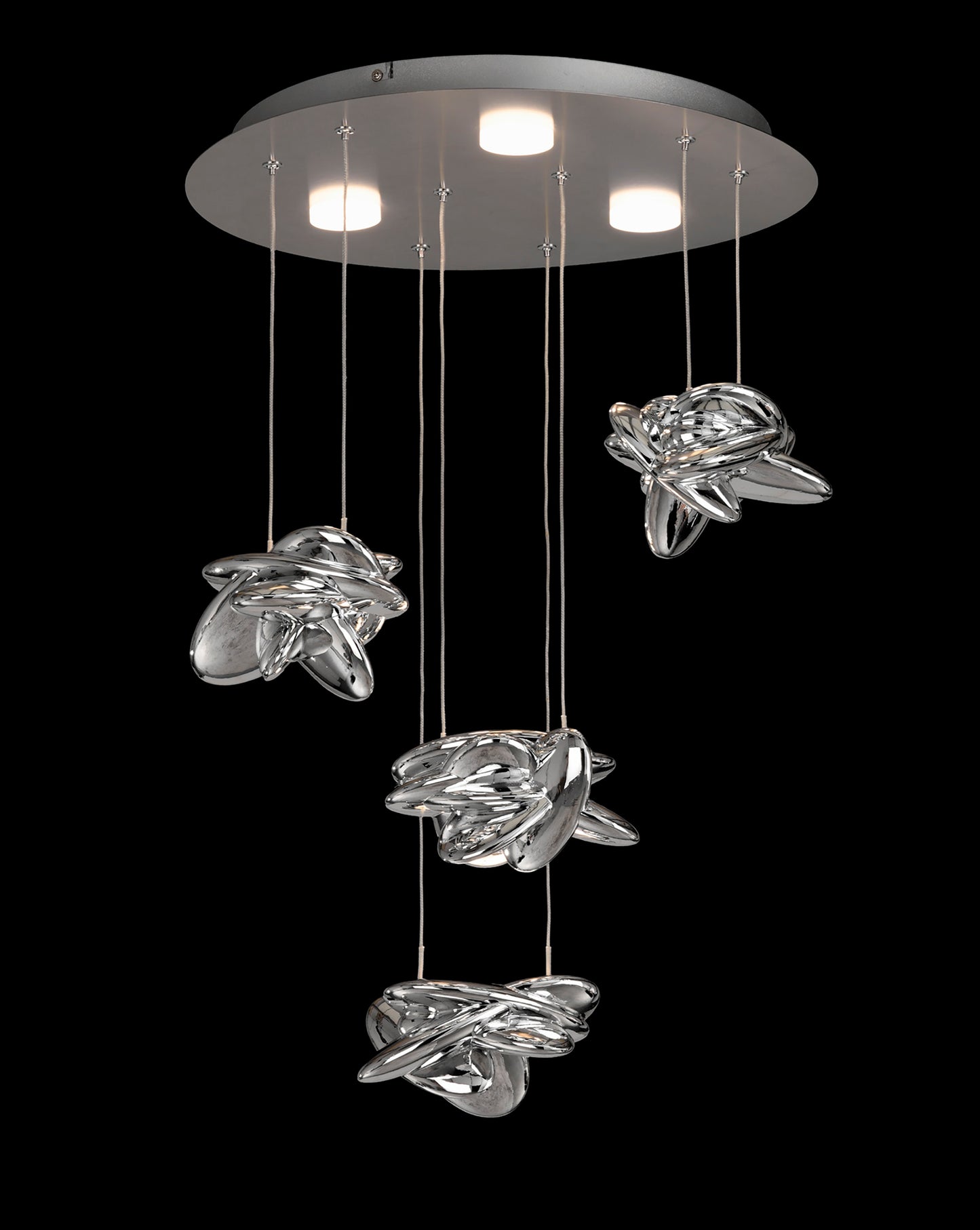 Nido Pendant 45cm Round 4 + 2 Lights 24W + 10W LED 3000K, 2800lm, Chrome, 3yrs Warranty by Mantra