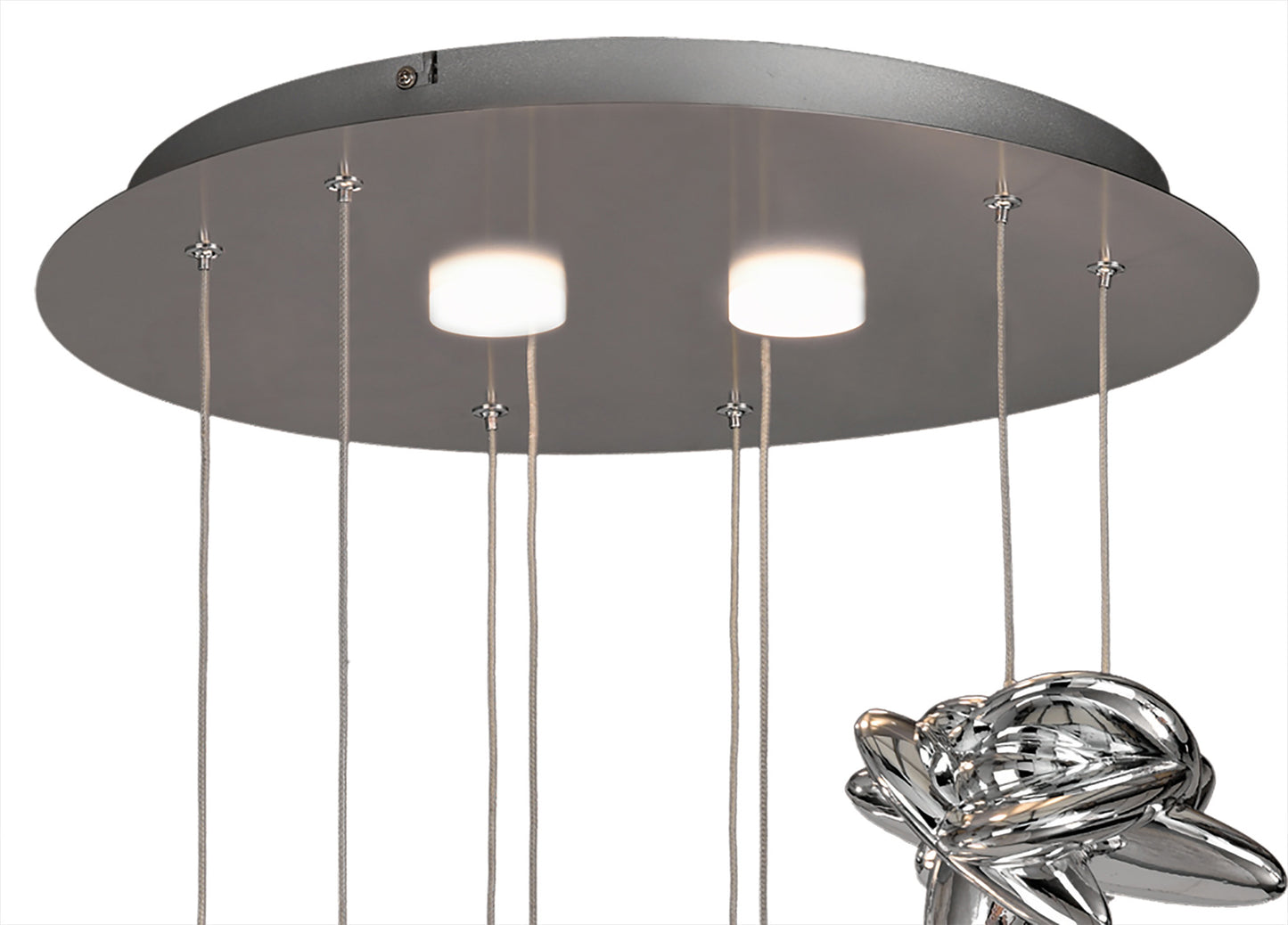 Nido Pendant 45cm Round 4 + 2 Lights 24W + 10W LED 3000K, 2800lm, Chrome, 3yrs Warranty by Mantra