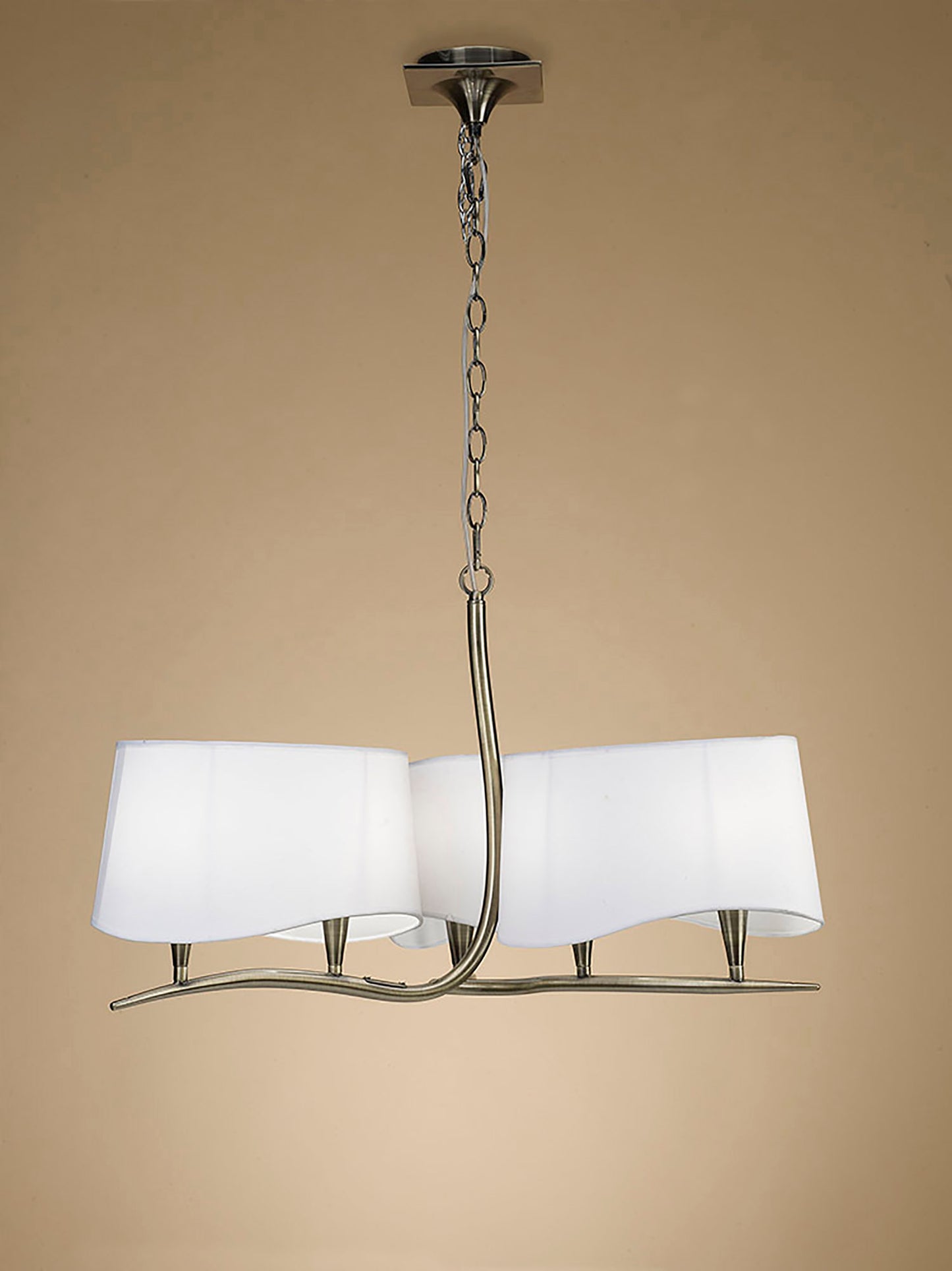 Ninette Pendant 3 Arm 6 Light E14, Antique Brass With Ivory White Shades by Mantra