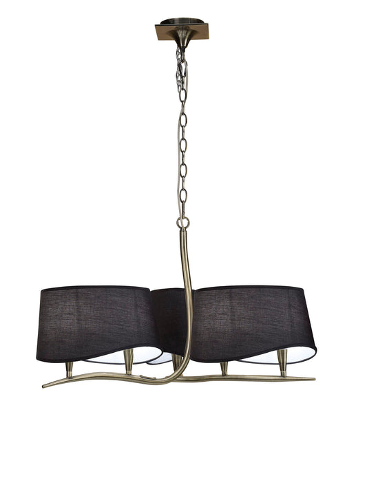 Ninette Pendant 3 Arm 6 Light E14 With Black Shades Antique Brass by Mantra