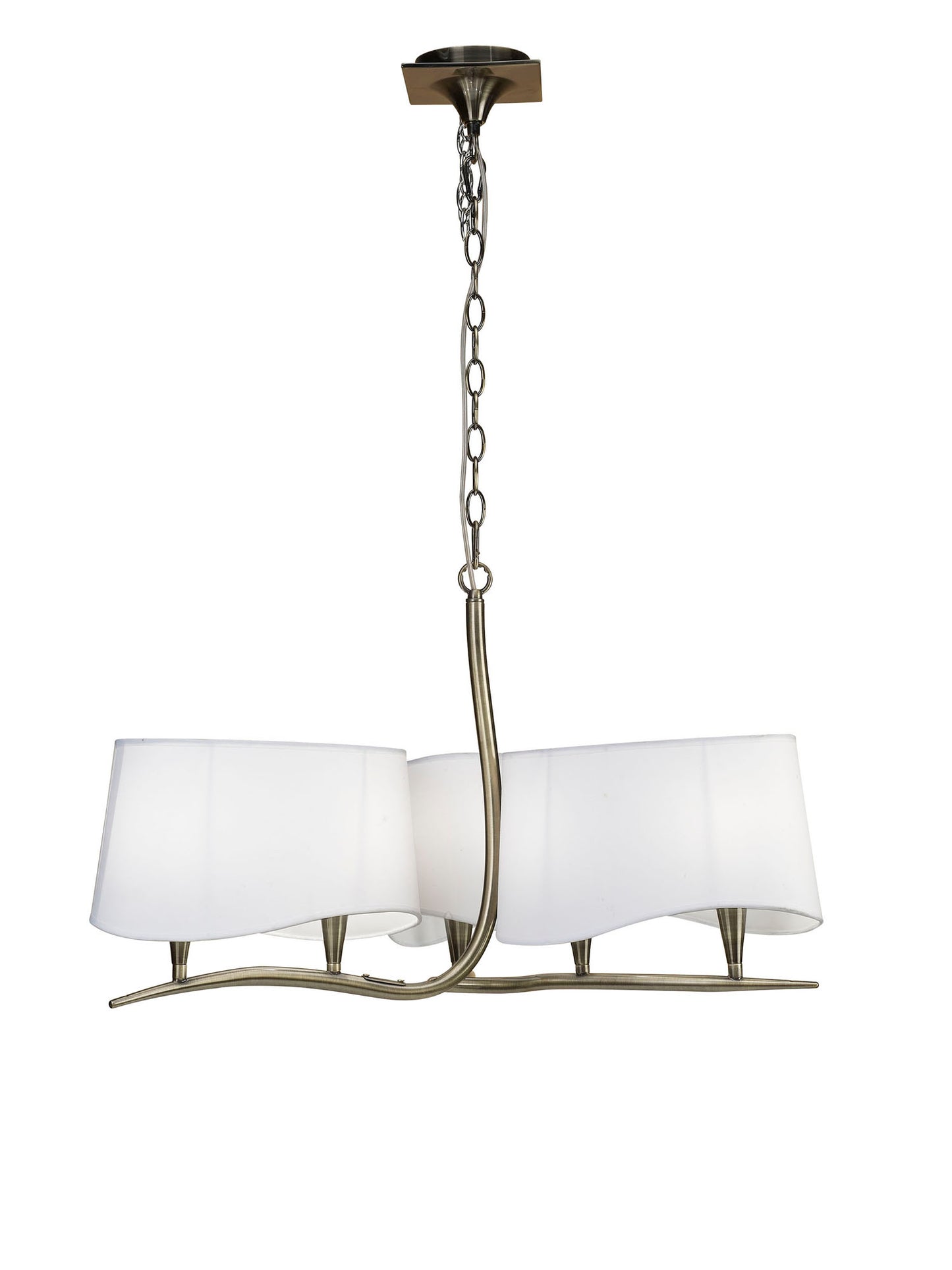 Ninette Pendant 3 Arm 6 Light E14, Antique Brass With Ivory White Shades by Mantra