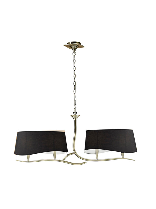 Ninette Linear Pendant 2 Arm 4 Light E14 With Black Shades Antique Brass by Mantra