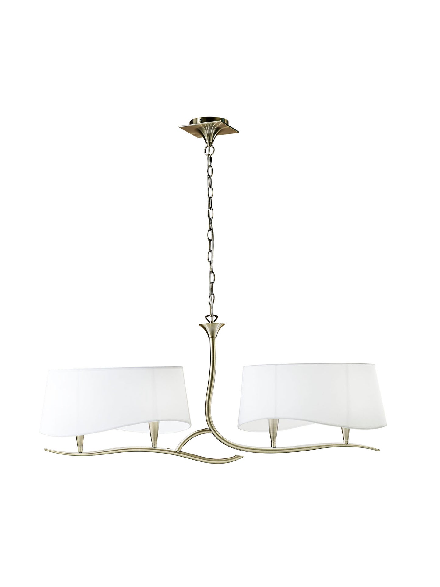 Ninette Linear Pendant 2 Arm 4 Light E14, Antique Brass With Ivory White Shades by Mantra