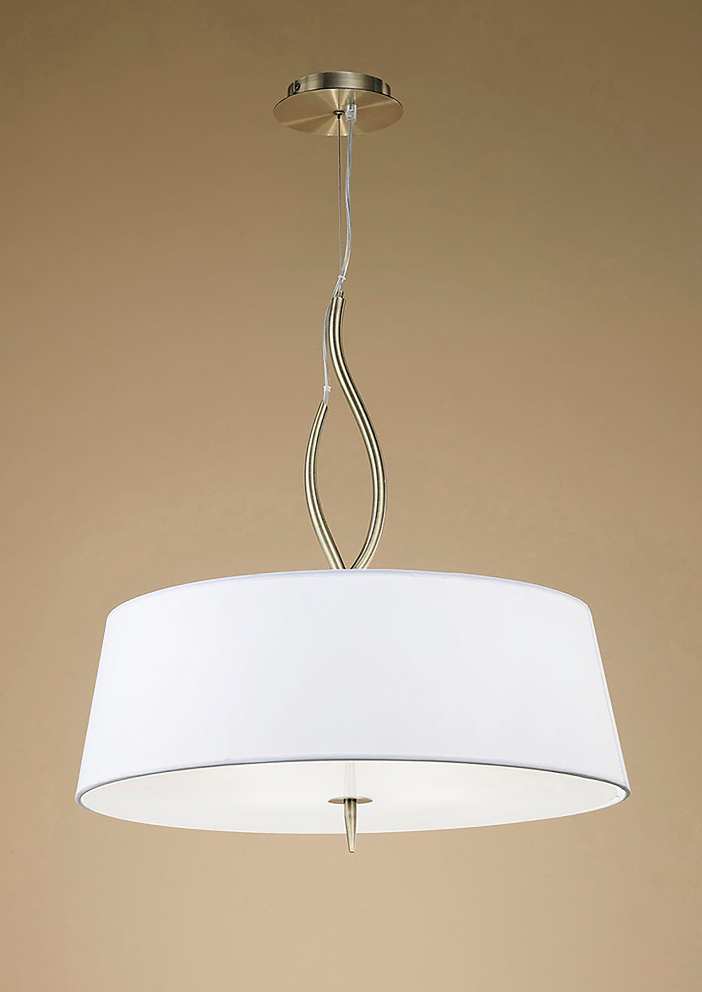 Ninette Pendant 4 Light E27, Antique Brass With Ivory White Shades by Mantra